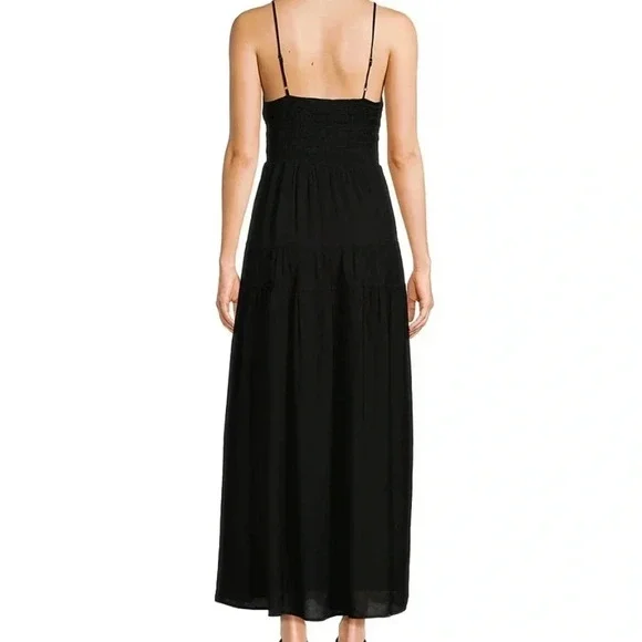 Blu Pepper Small Black V-Neck Spaghetti Strap Tiered Maxi Dress NWOT - Picture 2 of 12